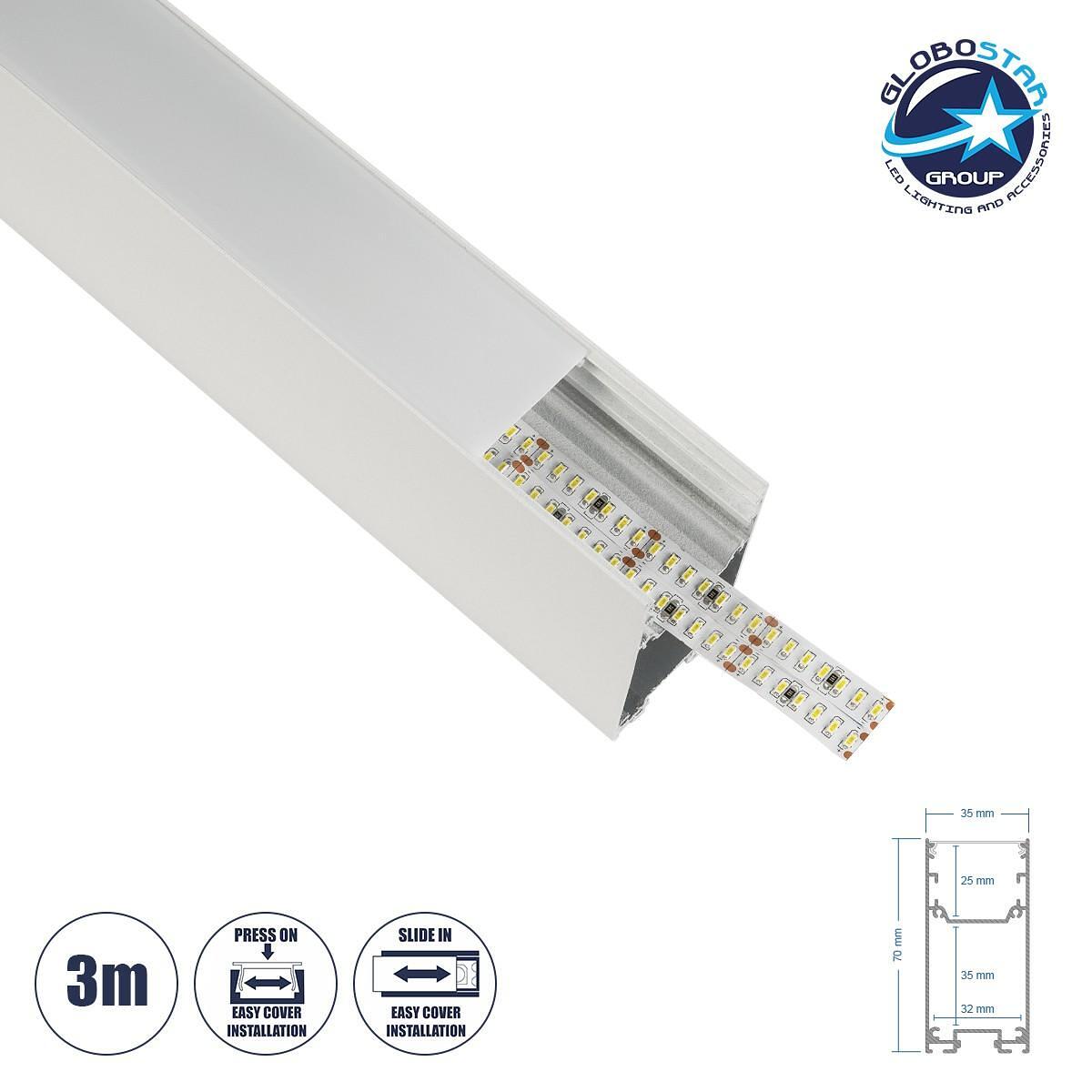 GLOBOSTAR® ALP-LINEAR LUMILINE 61763-3M Повърхностен / Висящ / Стенен Алуминиев профил с Бял Млечен излят корпус за LED ленти IP20 - Бяло мат - М300