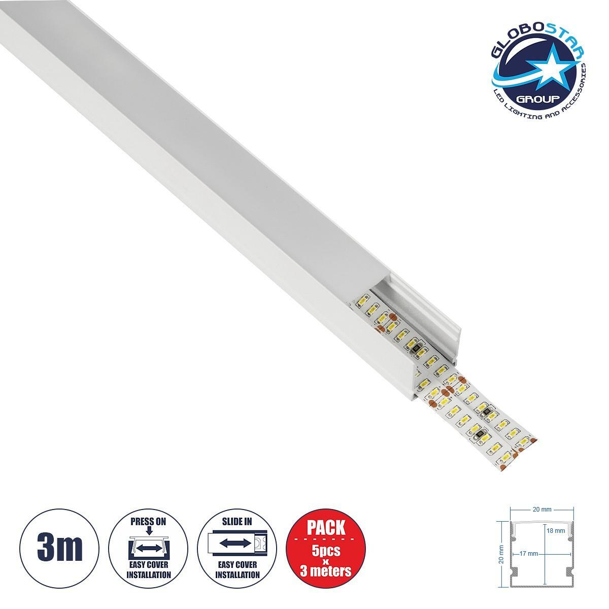 GLOBOSTAR® ALP-LINEAR GLOWTRACK 61796-3M Повърхностен Алуминиев профил с Бял Млечен излят корпус за LED ленти IP20 - Бяло мат - М300 x П2 x У2cm - Па