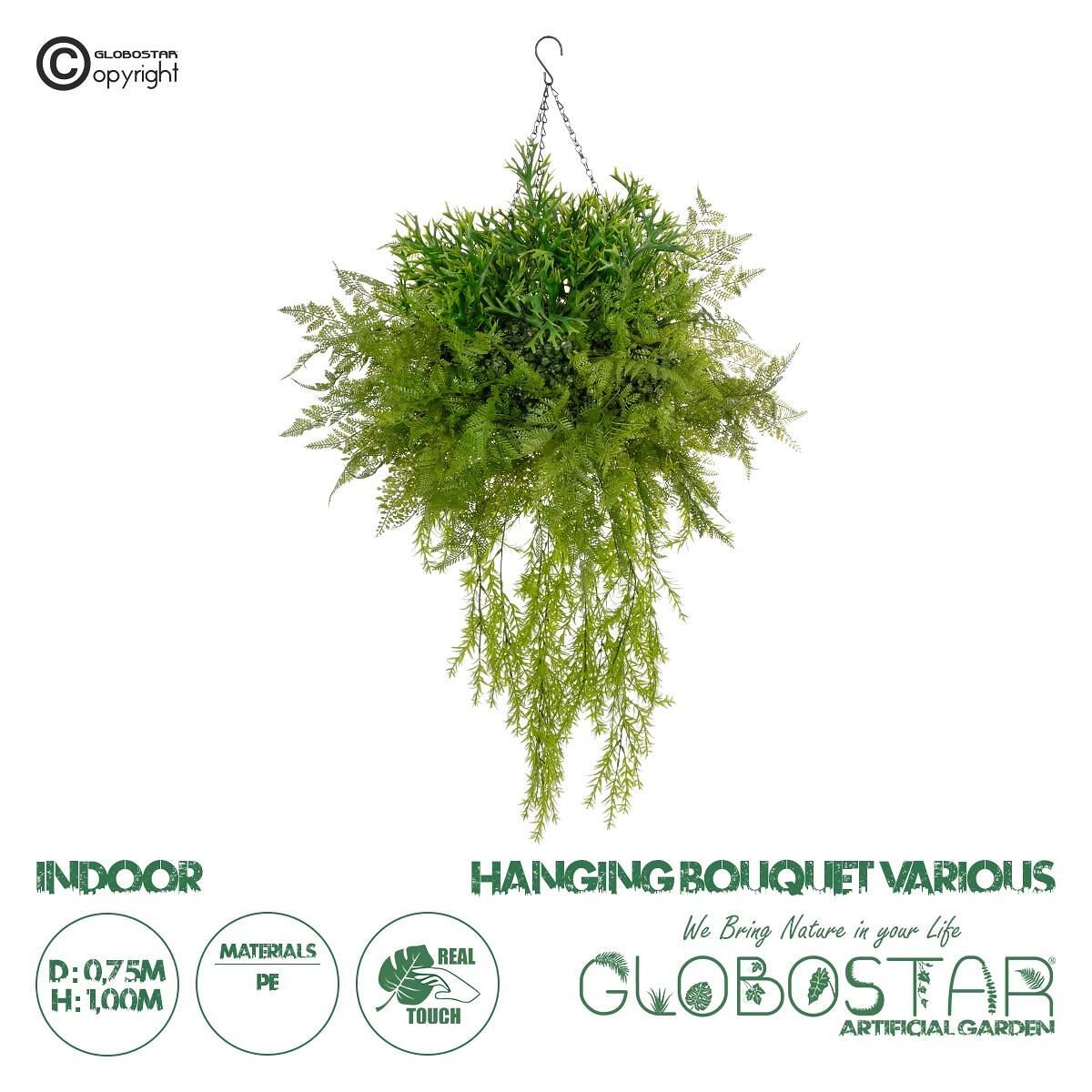 GloboStar® Artificial Garden BOUQUET VARIOUS HANGING PLANT 20625 Изкуствен Висящ Декоративен Растение Микс М75 x П75 x Y100cm