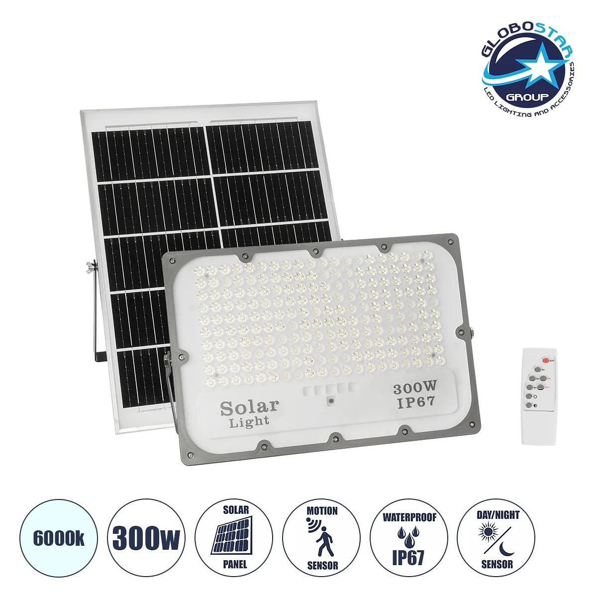 GLOBOSTAR® LUMOVOX 73069 Прожектор LED 300W 15000lm 120° DC 5V с фотоволтаичен Panel 5V 20W & Презареждаема Батерия Li-ion 3.2V 15000mAh Водоустойчив