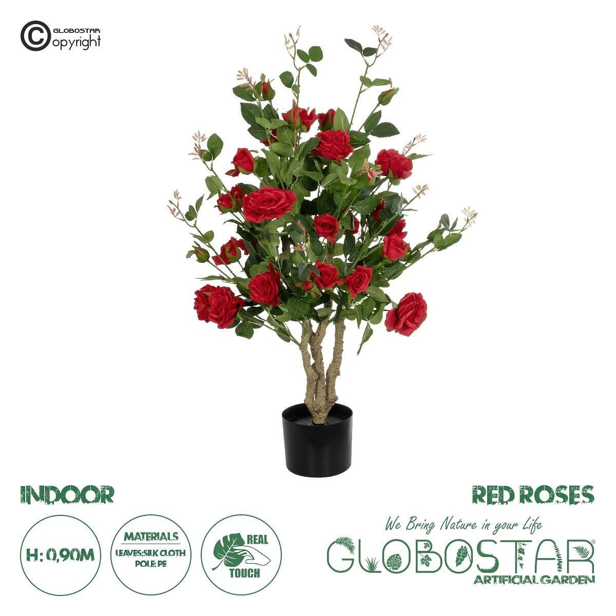 GloboStar® Artificial Garden RED ROSES 21070 Изкуствен Декоративен Дърво Розова градина М50 x П50 x У90cm