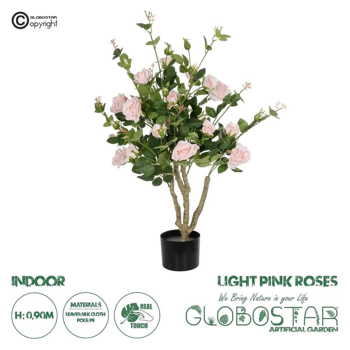 GloboStar® Artificial Garden LIGHT PINK ROSES 21071 Изкуствен Декоративен Дърво Розова градина М50 x П50 x У90cm