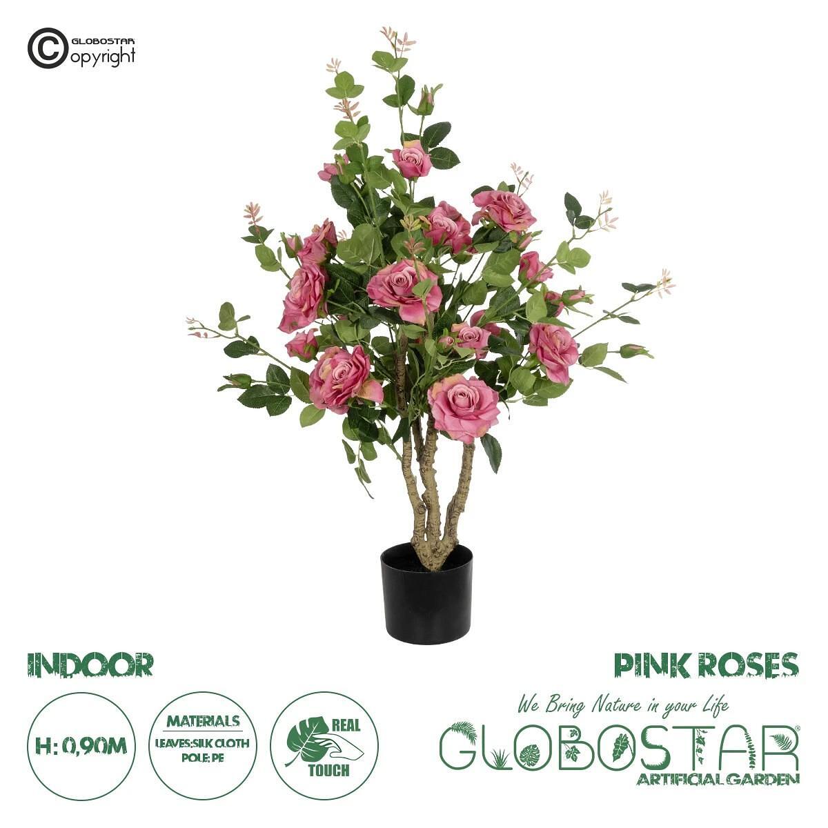 GloboStar® Изкуствена градина PINK ROSES 21072 Изкуствено декоративно дърво роза Ш50 x Д50 x В90см