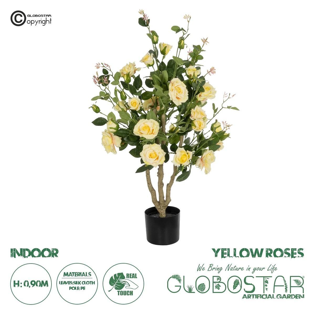 GloboStar® Artificial Garden YELLOW ROSES 21073 Изкуствен Декоративен Дърво Розова градина М50 x П50 x У90cm