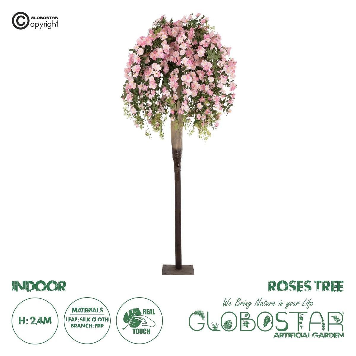 GloboStar® Artificial Garden ROSES TREE 21068 Изкуствен Декоративен Дърво Розова градина М110 x П110 x У240cm