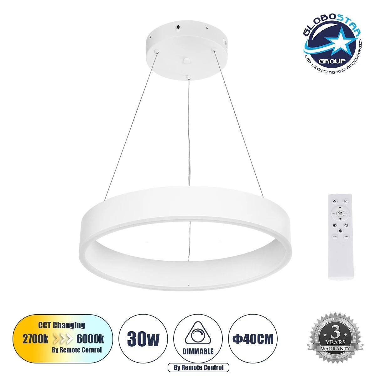 GLOBOSTAR® VENOM 61174 Модерен Висящ Осветително тяло Таван LED 30W 3513lm 120° AC 220-240V IP20 Регулируема бяла светлина CCT с Дистанционно управле