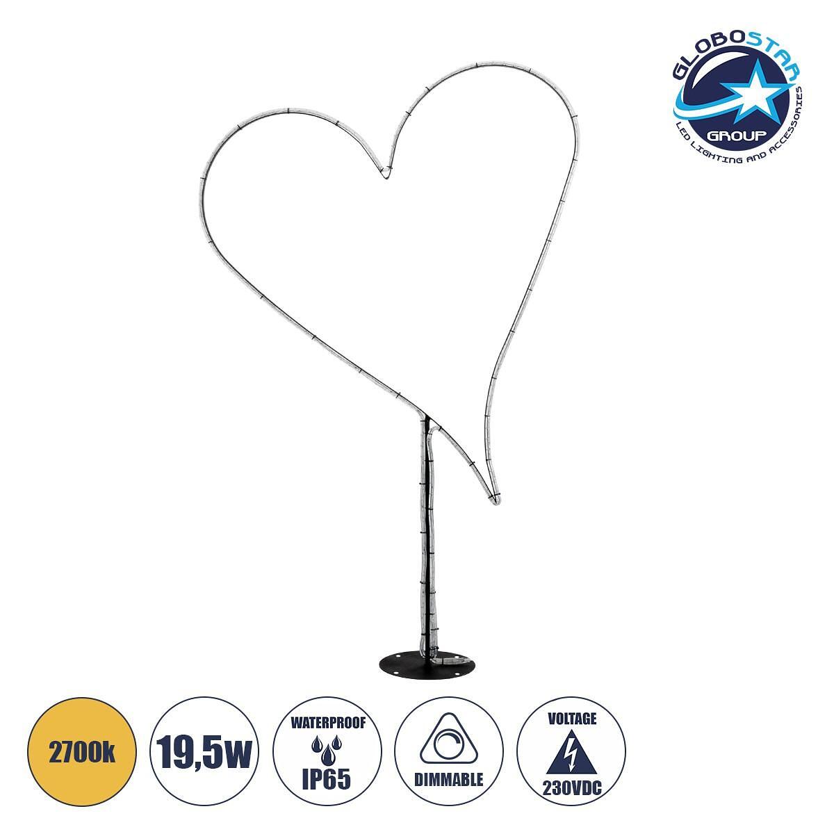 GLOBOSTAR® XMAS-HEART Коледен Декоративен Осветително тяло LED 19,5W 780lm 360° AC 220-240V Водоустойчив IP65 Топло бяло 2700K - Черен & Прозрачен -