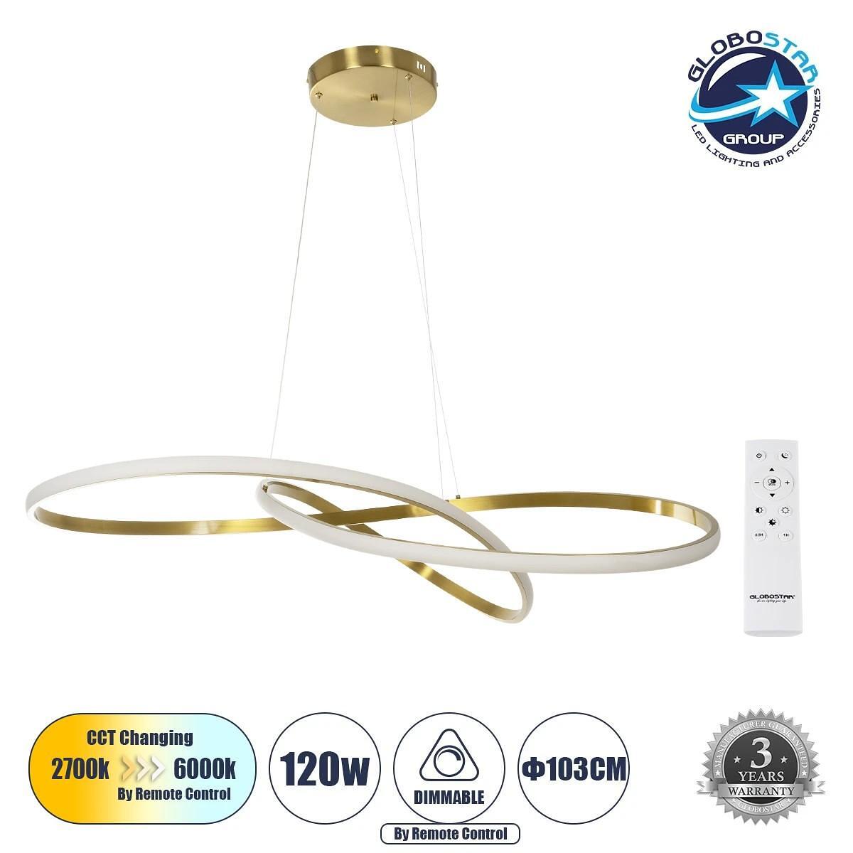 GLOBOSTAR® DEXTER 60920 Модерен Висящ Осветително тяло Таван LED 120W 13440lm 300° AC 220-240V IP20 Регулируема бяла светлина CCT с Дистанционно упра