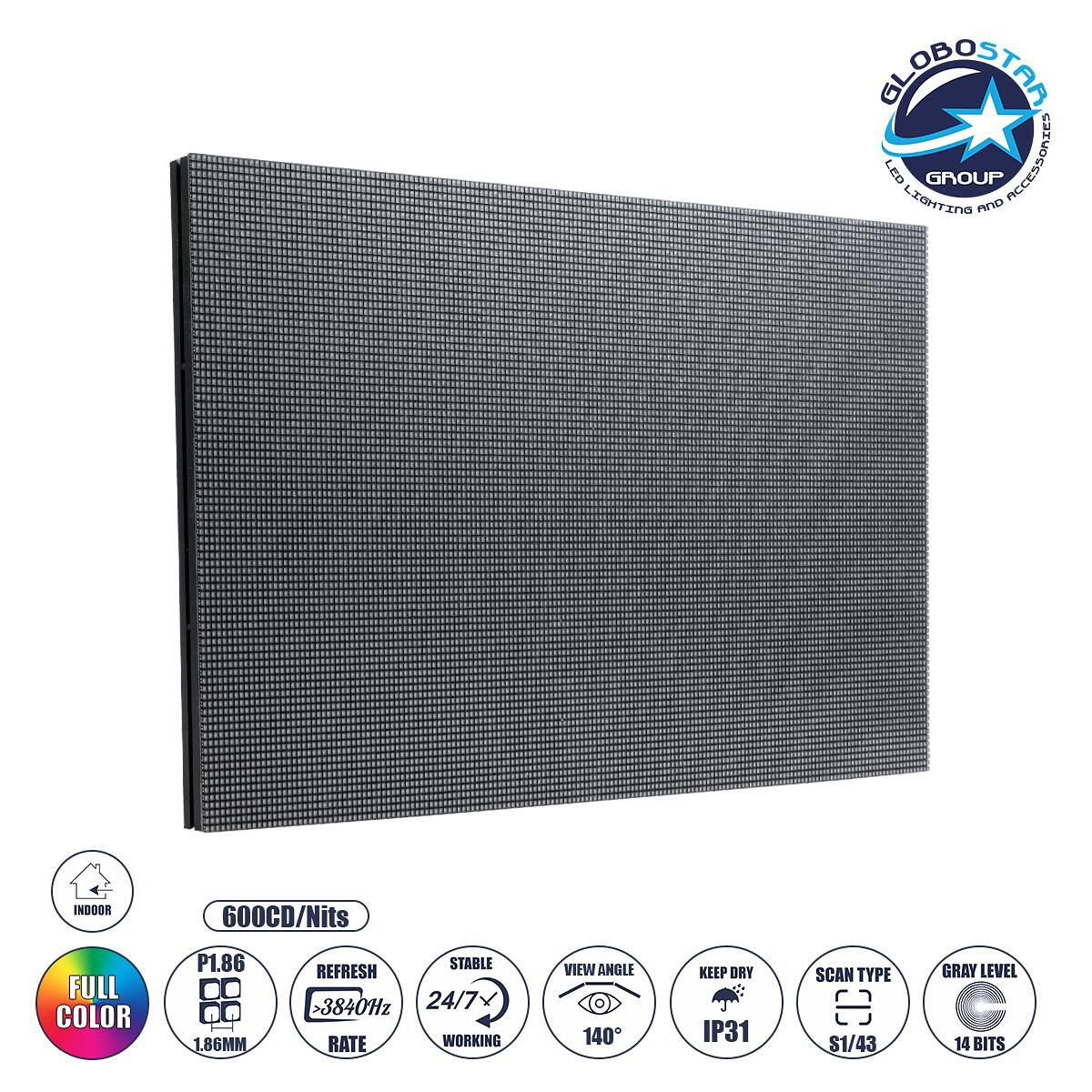 GLOBOSTAR® STANDWALL 41054 Модул за LED видео стена 32x16см 172x86px P1.86 LED 35W 3840Hz 14792 точки ≥600cd/㎡ Нити DC 5V За вътрешен монтаж IP31 Ful