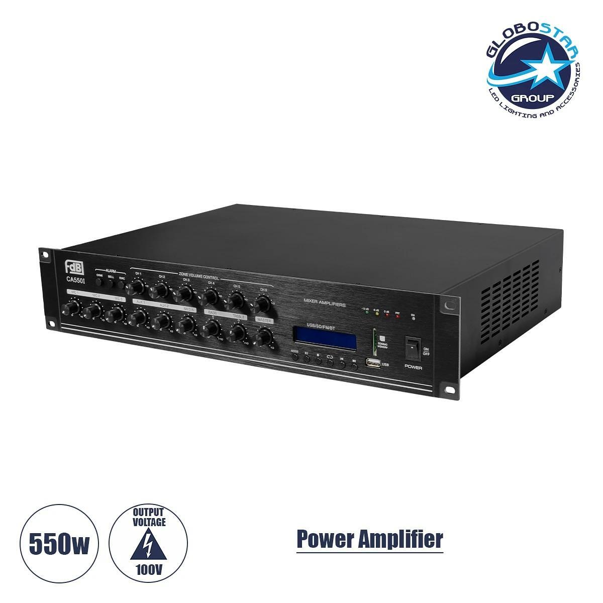 GLOBOSTAR® FDB CA5501 98034 100V Постоянно напрежение Професионален усилвател 550W AC 220V/50-60Hz с USB & FM радио - IP20 - Черен - Ш44 x Д34 x В9.8