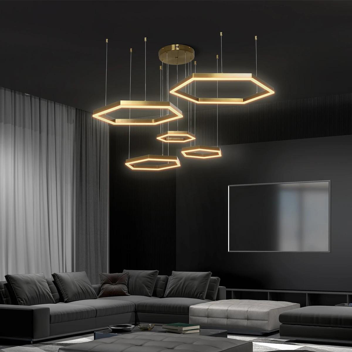 kelvo® LEXAGON KLV-101-0180 Висящ Осветително тяло Таван LED 120W 12000lm 200° AC 220-240V IP20 Регулируема бяла светлина CCT с Дистанционно управлен