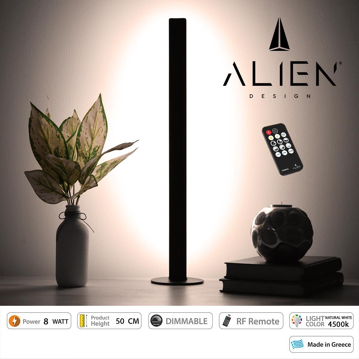 GloboStar® ALIEN-DIVA-BLACK-50-2 ALIEN Дизайн DIVA Модерна Минималистична Нордическа Метална Настолна Лампа - Портативна - Лампадер Черна LED 8W 1040