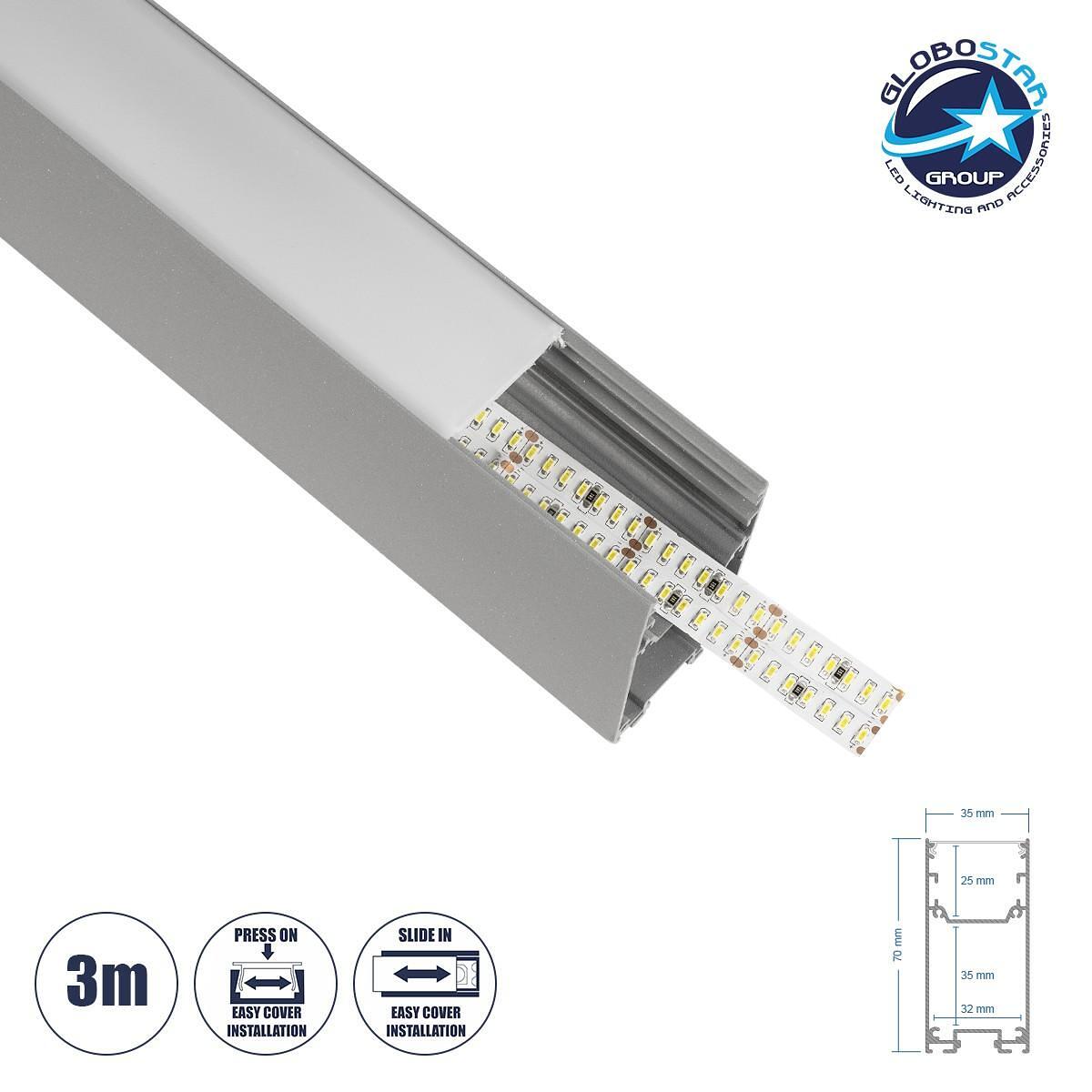 GLOBOSTAR ® ALP-LINEAR LUMILINE 61765-3M Алуминиев профил за повърхностно окачване / стена с млечнобяло покритие за стъпала за LED ленти IP20
