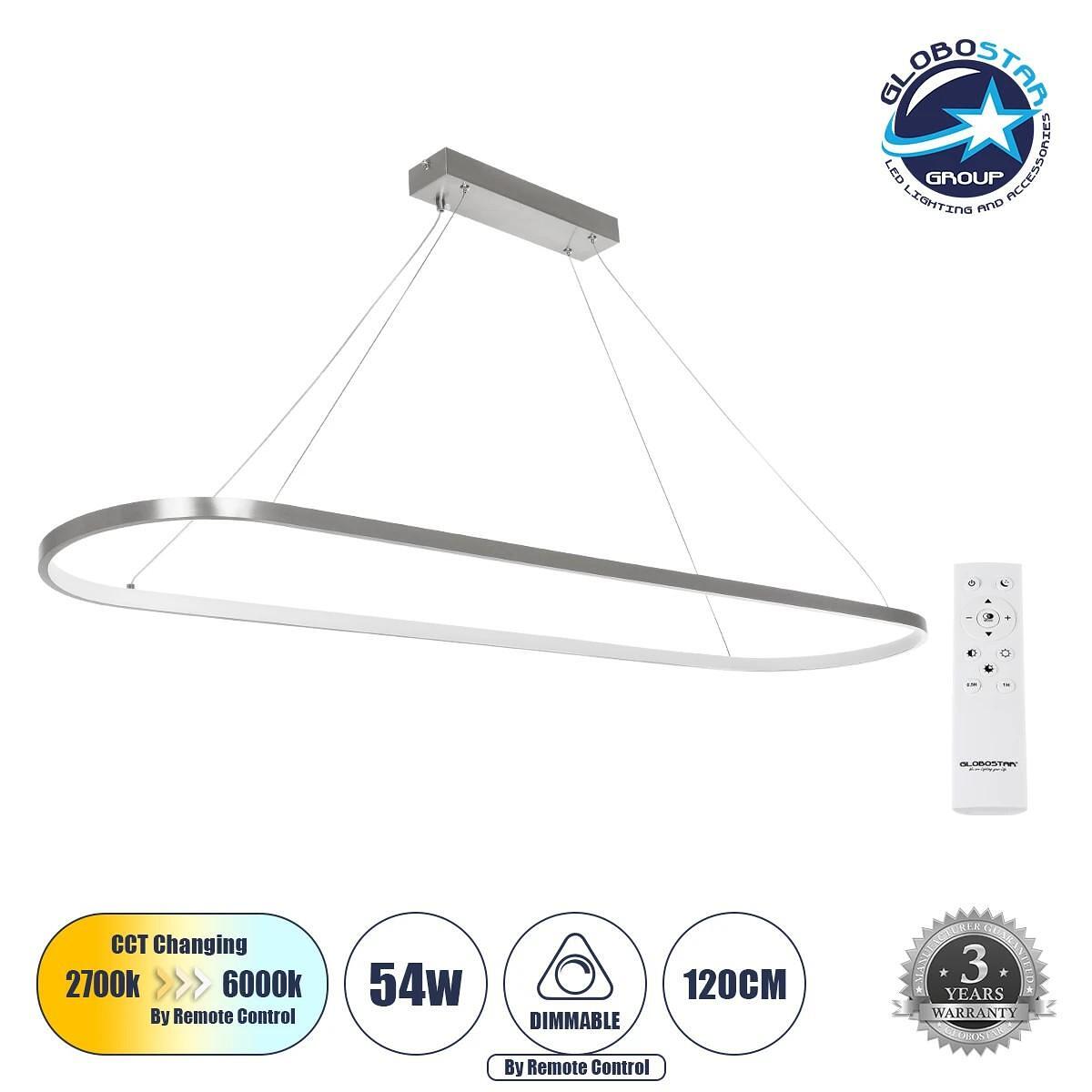 GLOBOSTAR ® BOLIVAR 61273 Модерен LED висящ таванен осветител 54W 6210lm 360° AC 220-240V IP20 Регулируем бял CCT с контрол от 2700K до 6000K Димируе