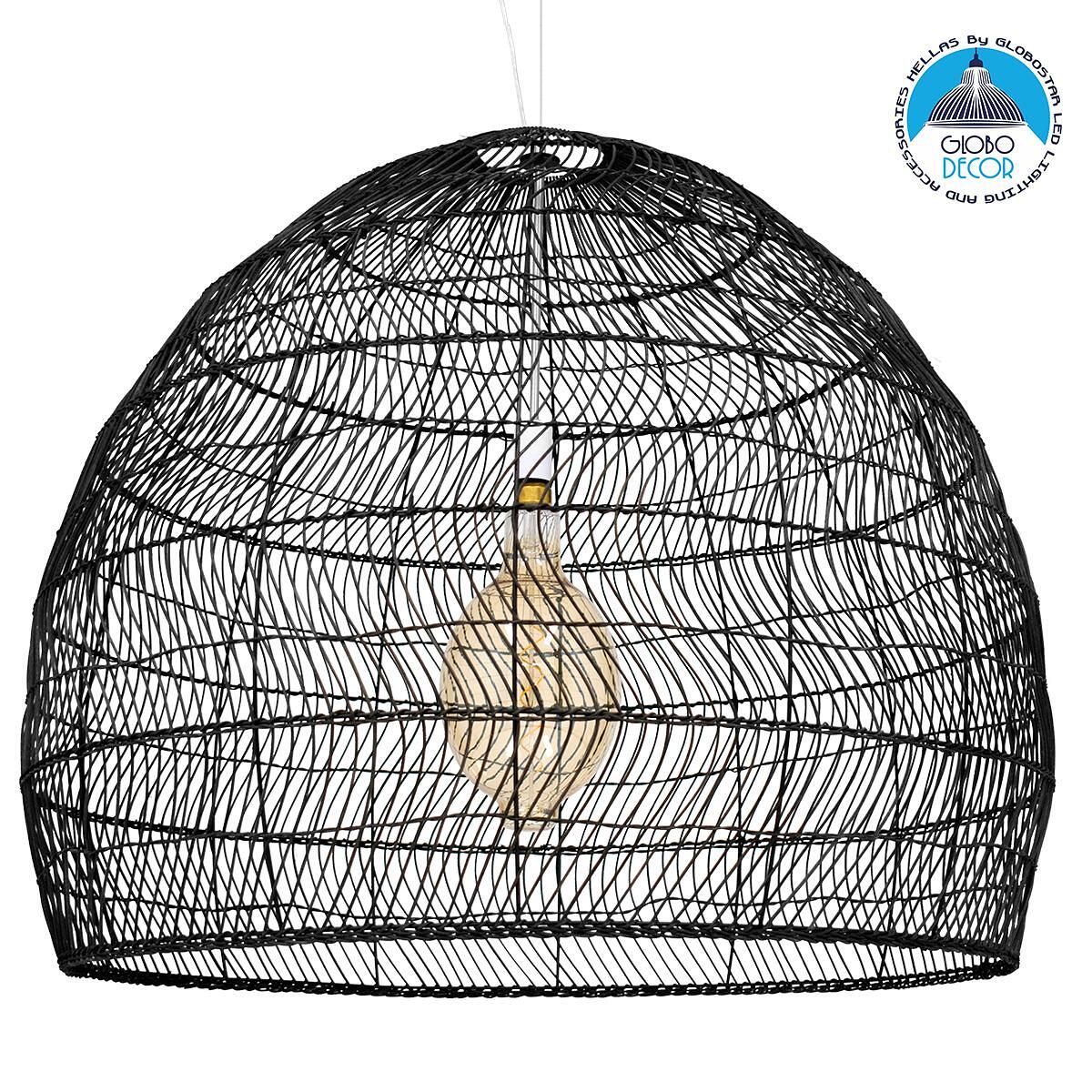 GLOBOSTAR® MALIBU 00966 Boho Висяща Лампа за Таван с Фасунга 1 x E27 AC 220-240V IP20 - Черна - Д100 x Ш100 x В86cm