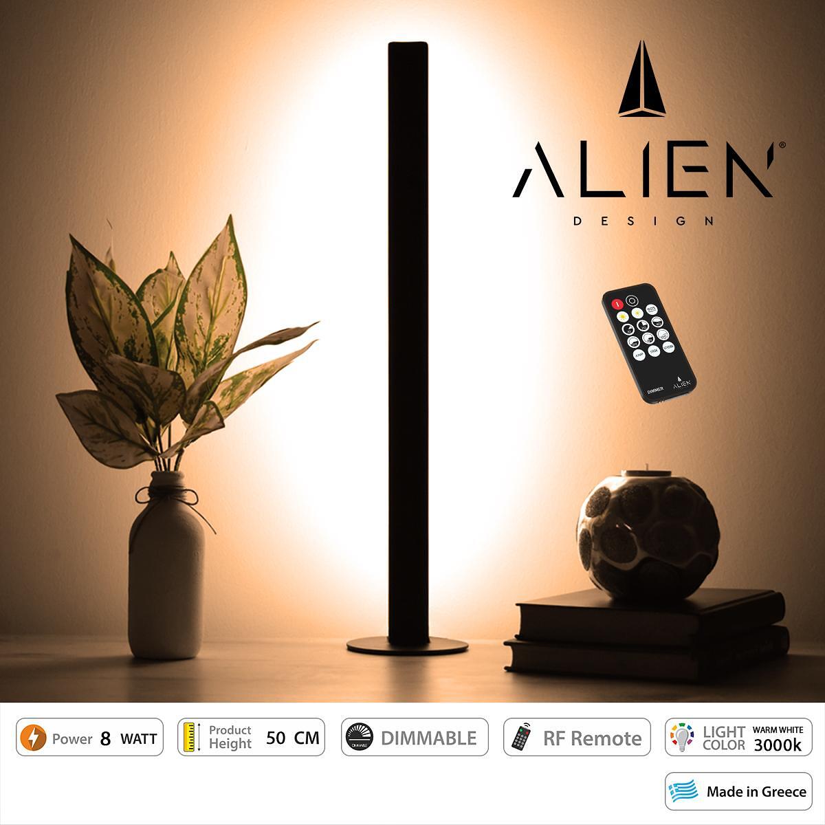 GloboStar® ALIEN-DIVA-BLACK-50-3 ALIEN Дизайн DIVA Модерна Минималистична Нордическа Метална Настолна Лампа - Портативна - Лампион Черна LED 8W 960lm